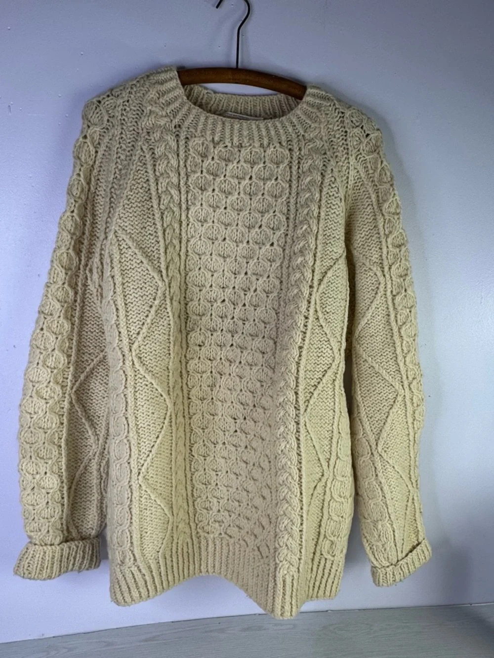 Vintage Loch Garman Ireland 100% New Wool Fisherknit Fisherman's Sweater